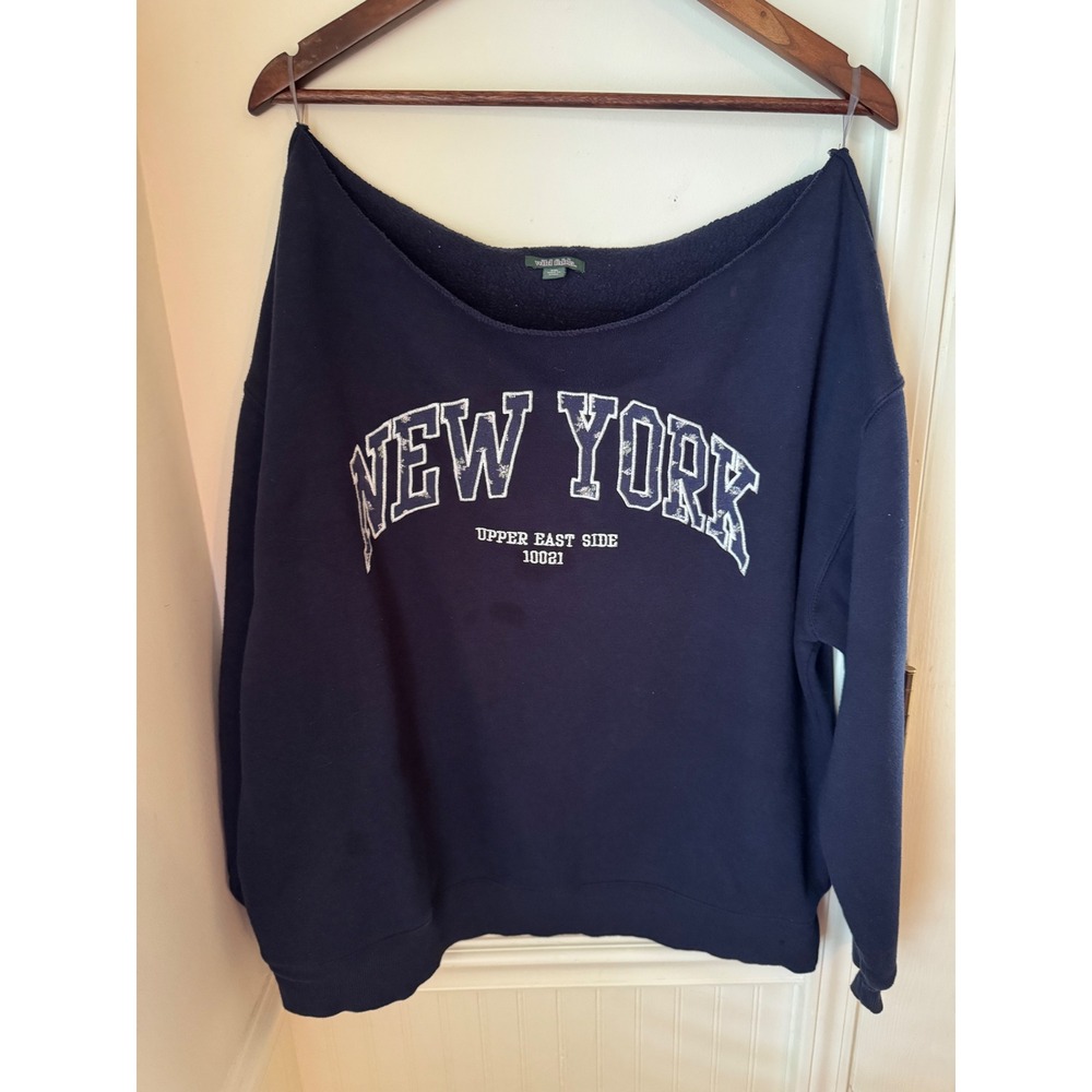 Wild Fable New York Upper East Side Navy Blue Off Shoulder Sweatshirt XXL